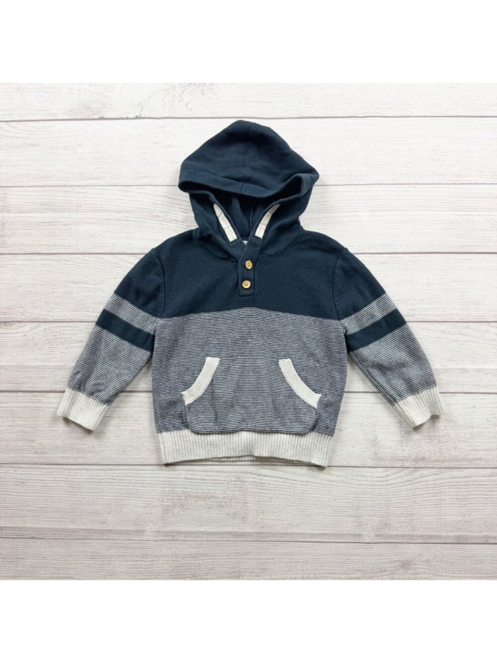 Cat & Jack Toddler Boys Navy Blue Striped Hooded Sweater Cotton Blend 2T